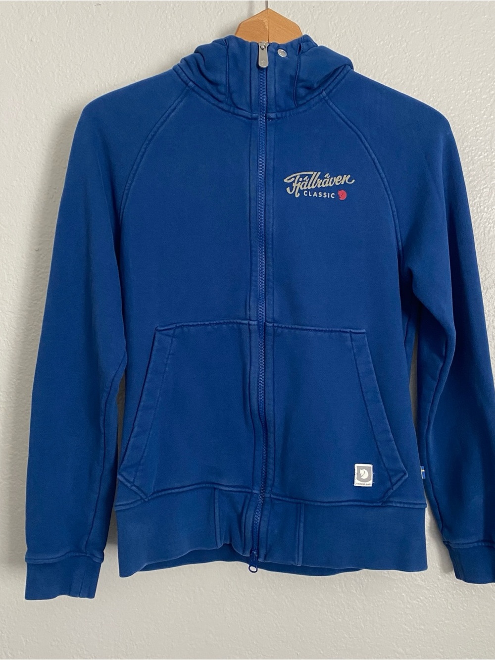 Fjallraven Classic Hoodie Women's S Blue Full Zip Sweatshirt Logo Outdoor Cotton